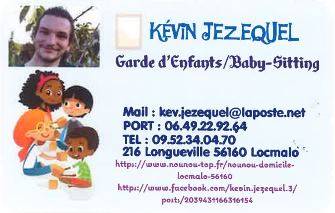 CARTE DE VISITE GARDE D'ENFANTS KEVIN JEZEQUEL RECTO